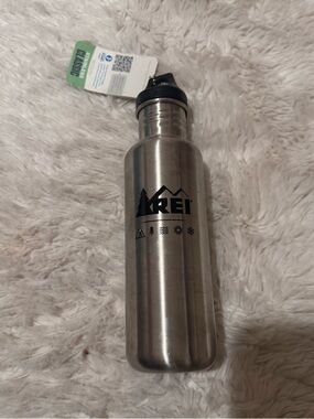 REI Silver Stainless Steel Water Bottle with Black Cap